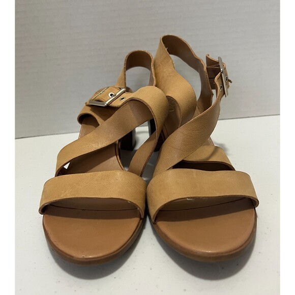 Franco Sarto Helga Sandals Tan Brown Leather Stacked Block Heel Women's Size 9.5 - Picture 3 of 10
